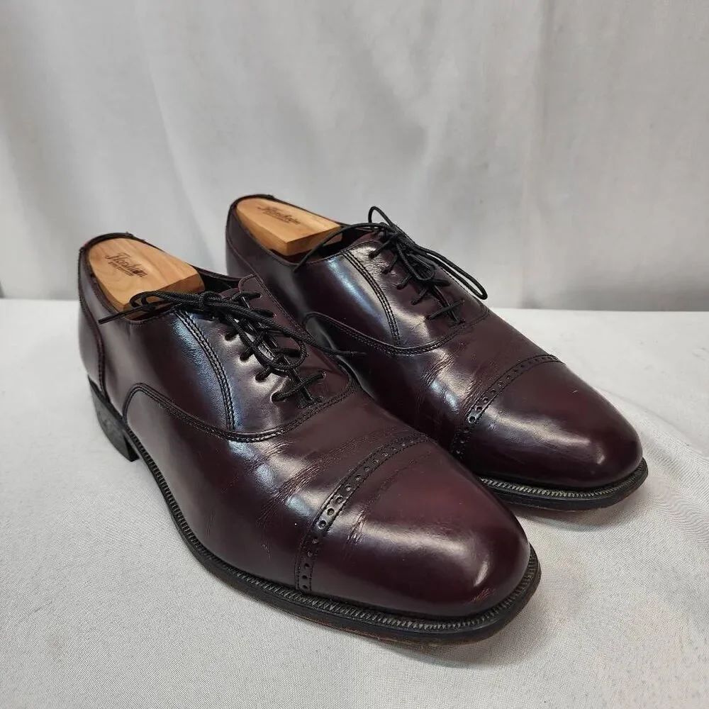 Florsheim Leather Burgundy Cap Toe Balmoral  10.5 D Oxford Lace-Up Dress Shoes